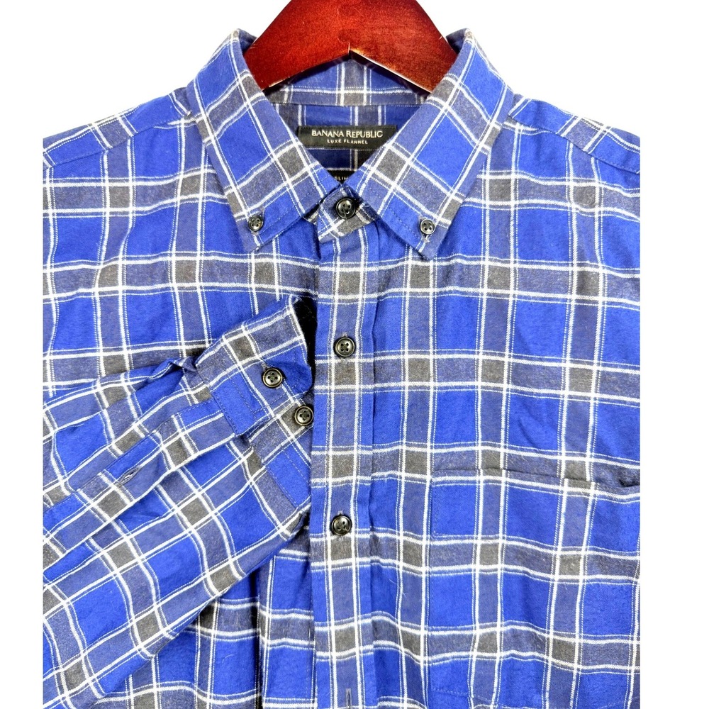 Banana Republic Luxe Flannel Slim Fit Plaid Long Sleeve Button Down Shirt Mens L